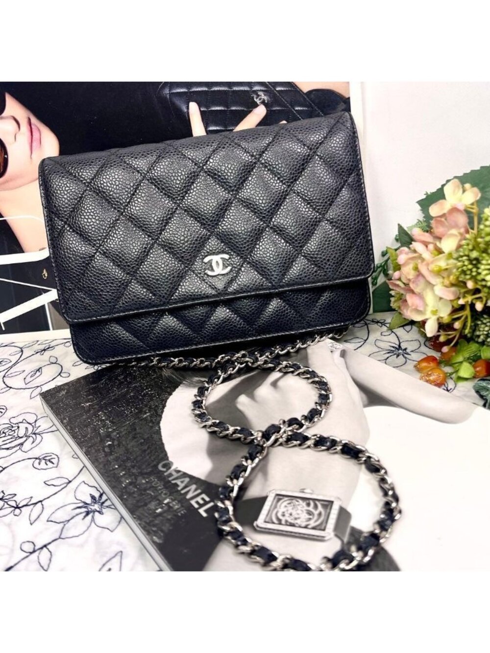 Chanel Chain Wallet Caviar Leather Black Shoulder Bag